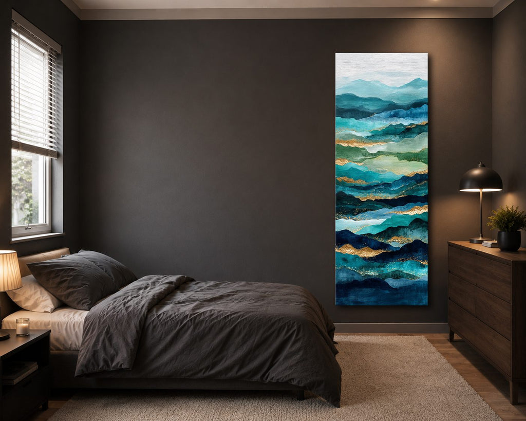 Teal and Gold Abstract Waves canvas wall art, unframed canvas