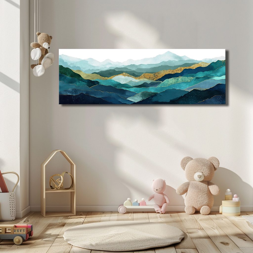 Teal and Gold Mountain Range canvas wall art, unframed canvas