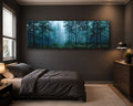 Teal Misty Pine Forest canvas wall art, unframed canvas