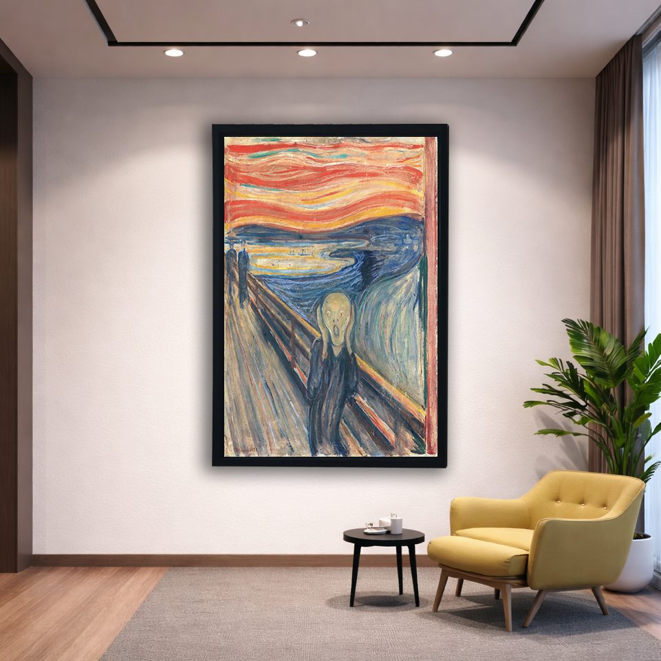 The Scream by Edvard Munch canvas wall art, black floating frame