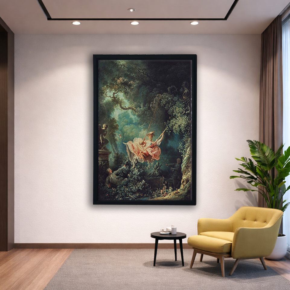 The Swing by Jean-Honoré Fragonard canvas wall art, black floating frame