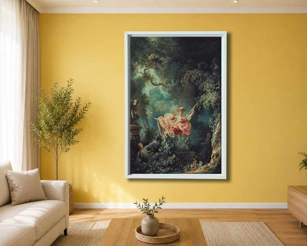 The Swing by Jean-Honoré Fragonard canvas wall art, white floating frame