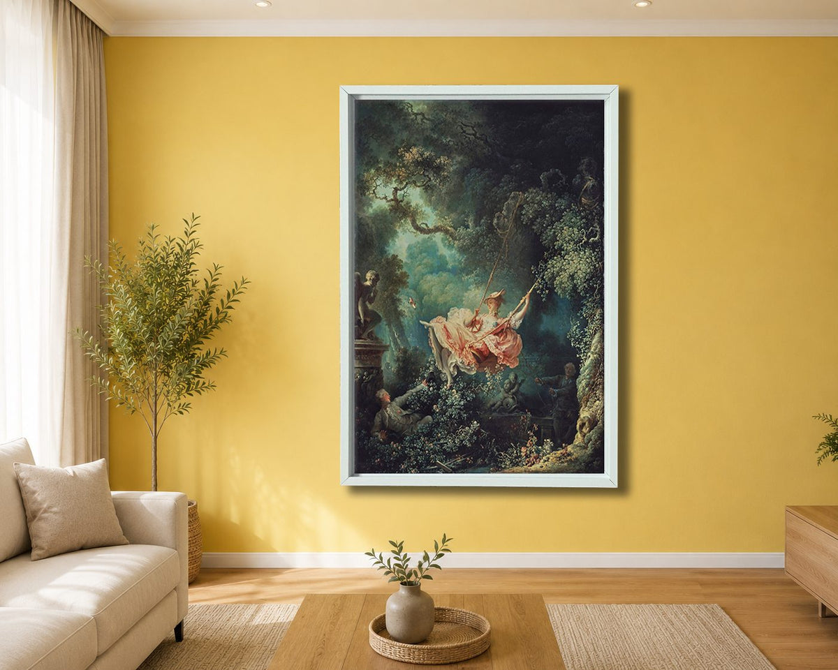 The Swing by Jean-Honoré Fragonard canvas wall art, white floating frame