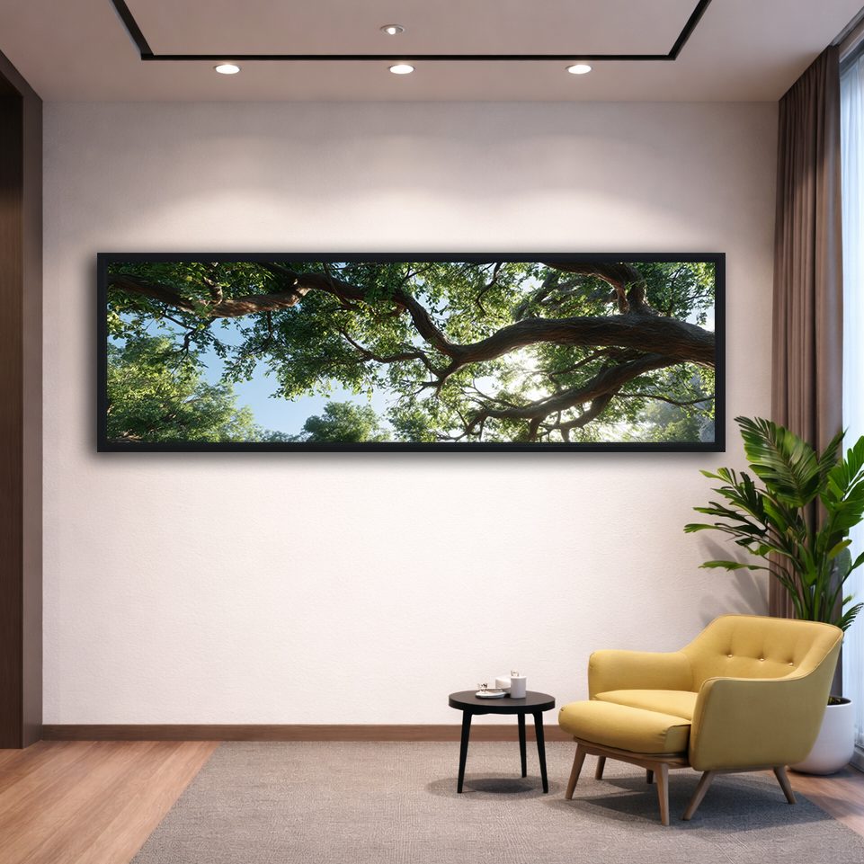 Under the Ancient Tree Canopy canvas wall art, black floating frame