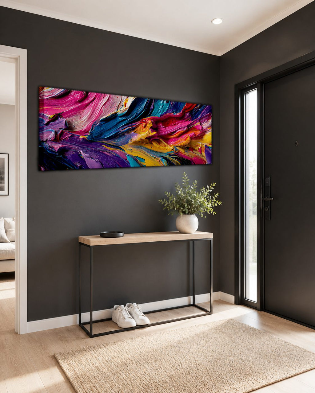 Vibrant Pink and Blue Impasto Abstract canvas wall art, unframed canvas