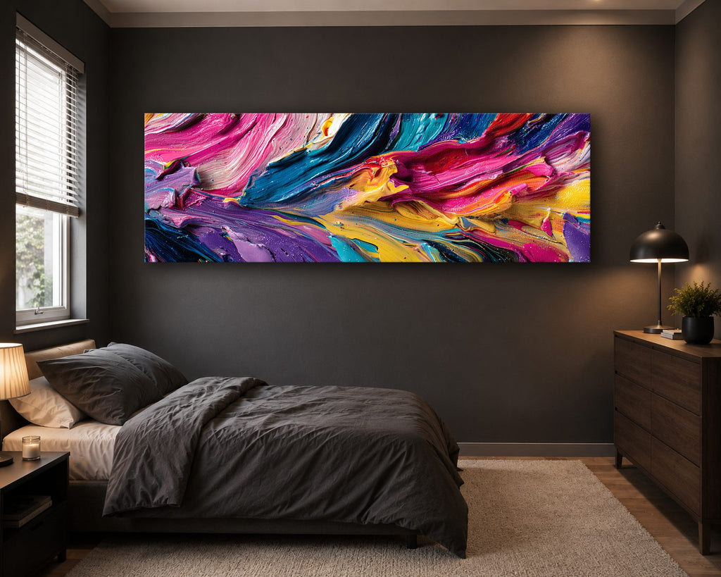 Vibrant Pink and Blue Impasto Abstract canvas wall art, unframed canvas