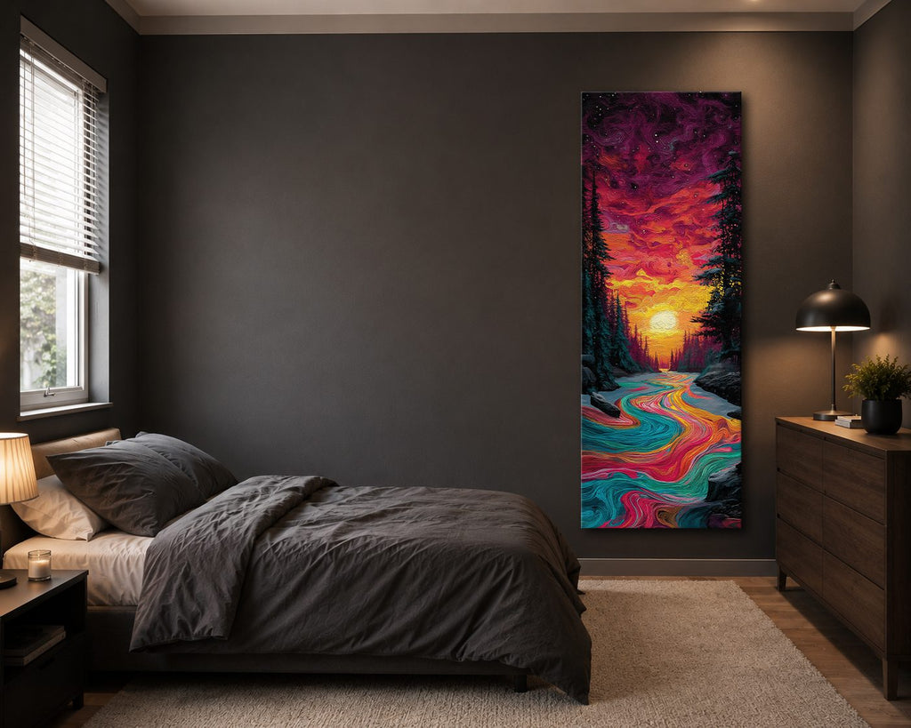 Vibrant Sunset River Forest canvas wall art, unframed canvas