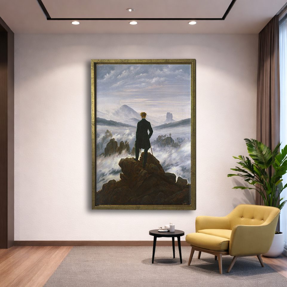Wanderer above the Sea of Fog by Caspar David Friedrich canvas wall art, gold floating frame