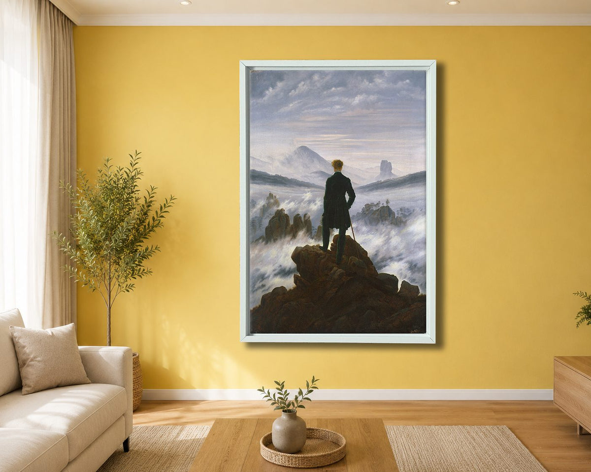 Wanderer above the Sea of Fog by Caspar David Friedrich canvas wall art, white floating frame