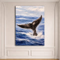 Whale Tail in Ocean Waves canvas wall art, unframed canvas