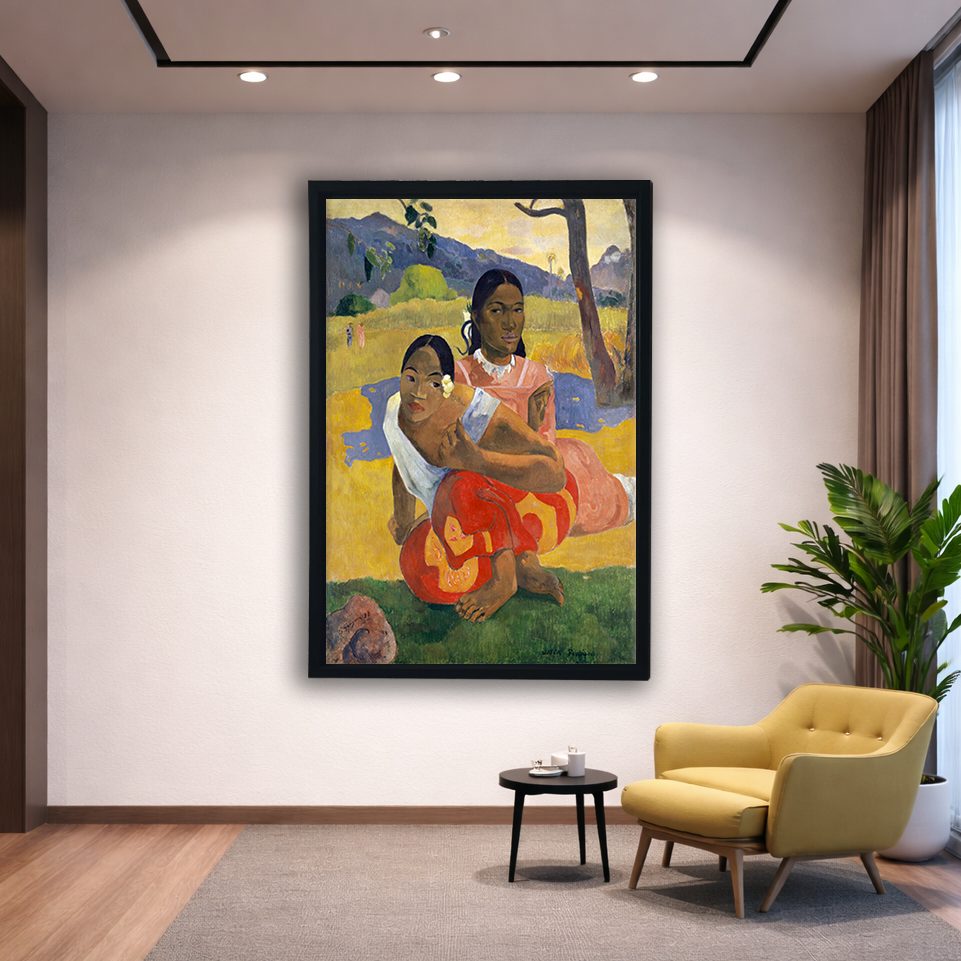 When Will You Marry by Paul Gauguin canvas wall art, black floating frame