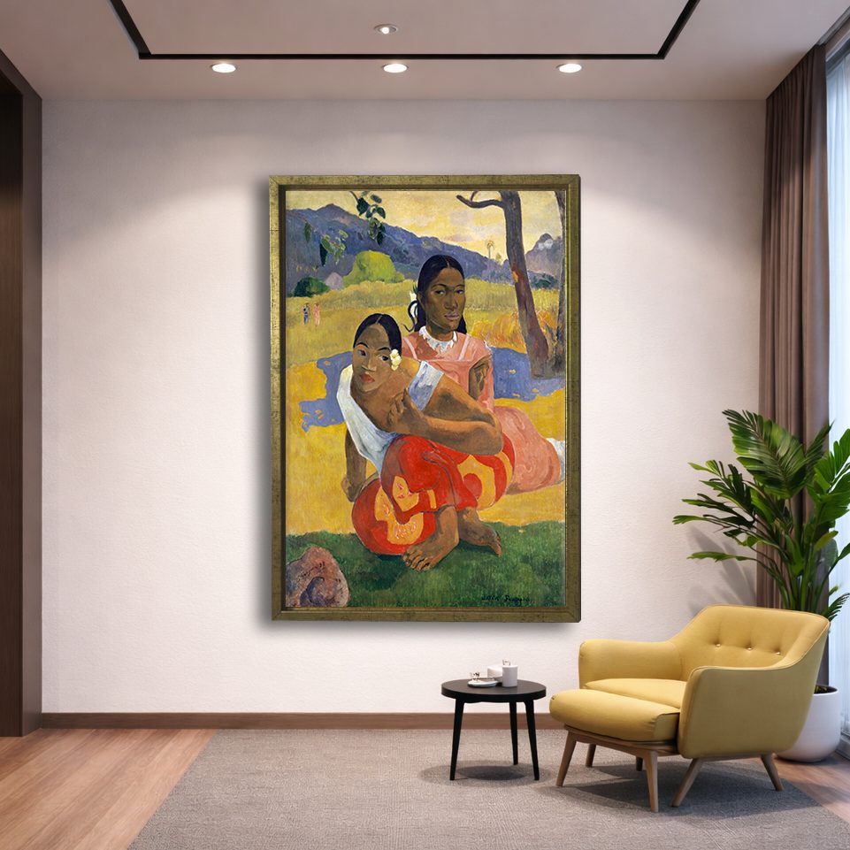 When Will You Marry by Paul Gauguin canvas wall art, gold floating frame