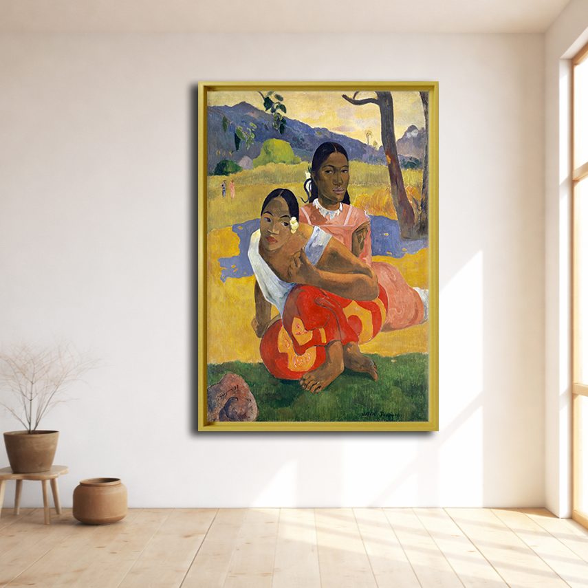 When Will You Marry by Paul Gauguin canvas wall art, natural wood floating frame