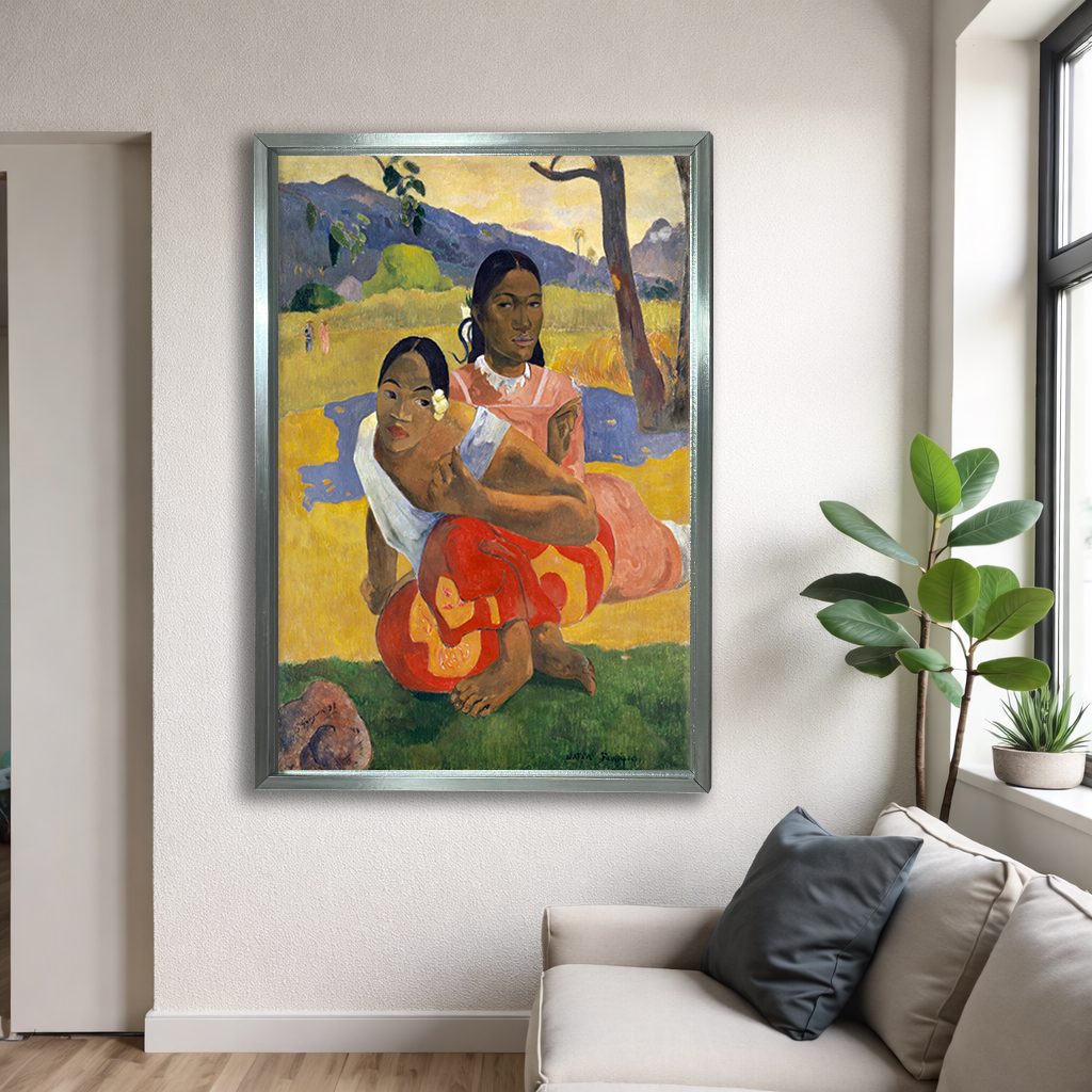 When Will You Marry by Paul Gauguin canvas wall art, silver floating frame
