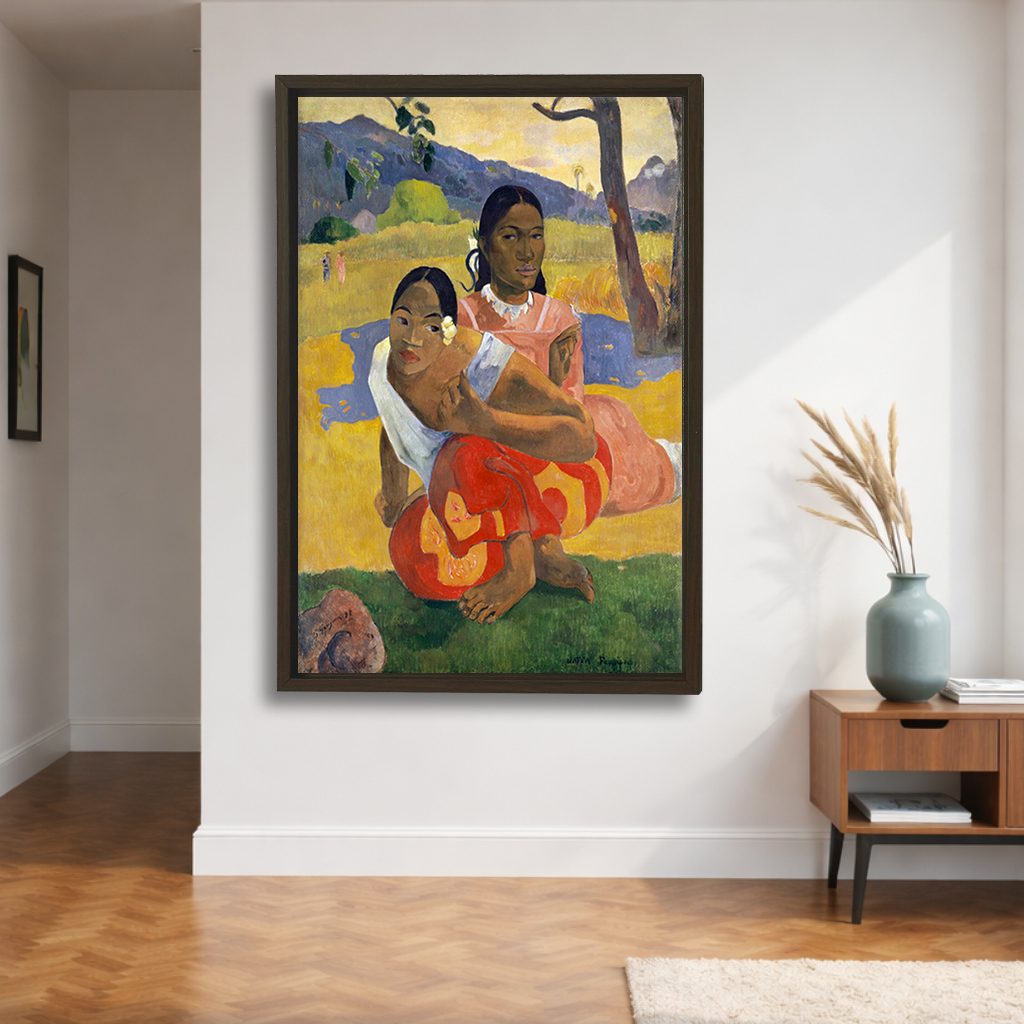 When Will You Marry by Paul Gauguin canvas wall art, walnut floating frame