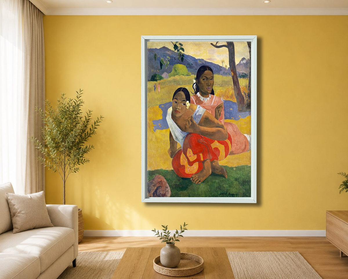 When Will You Marry by Paul Gauguin canvas wall art, white floating frame