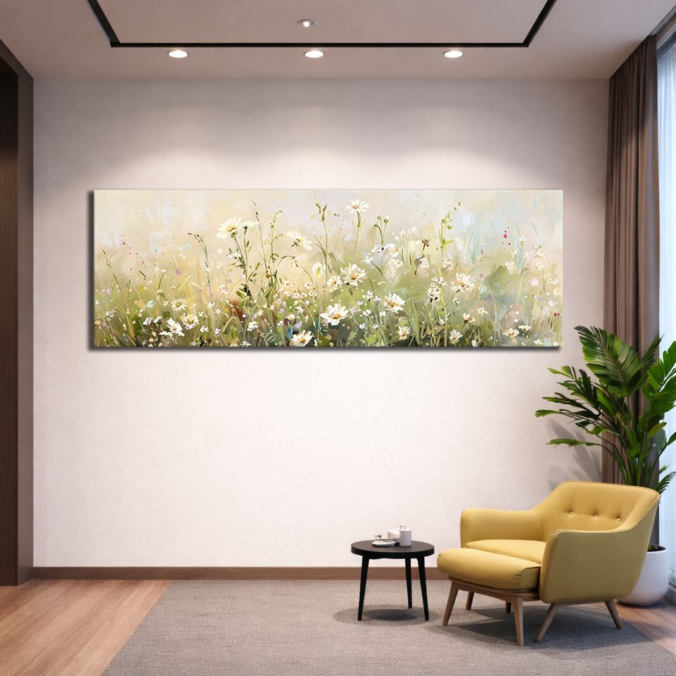 White Daisy Meadow canvas wall art, unframed canvas