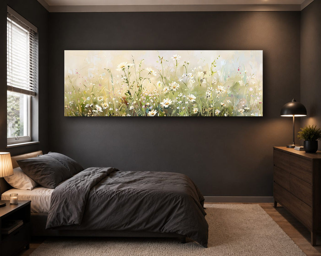 White Daisy Meadow canvas wall art, unframed canvas