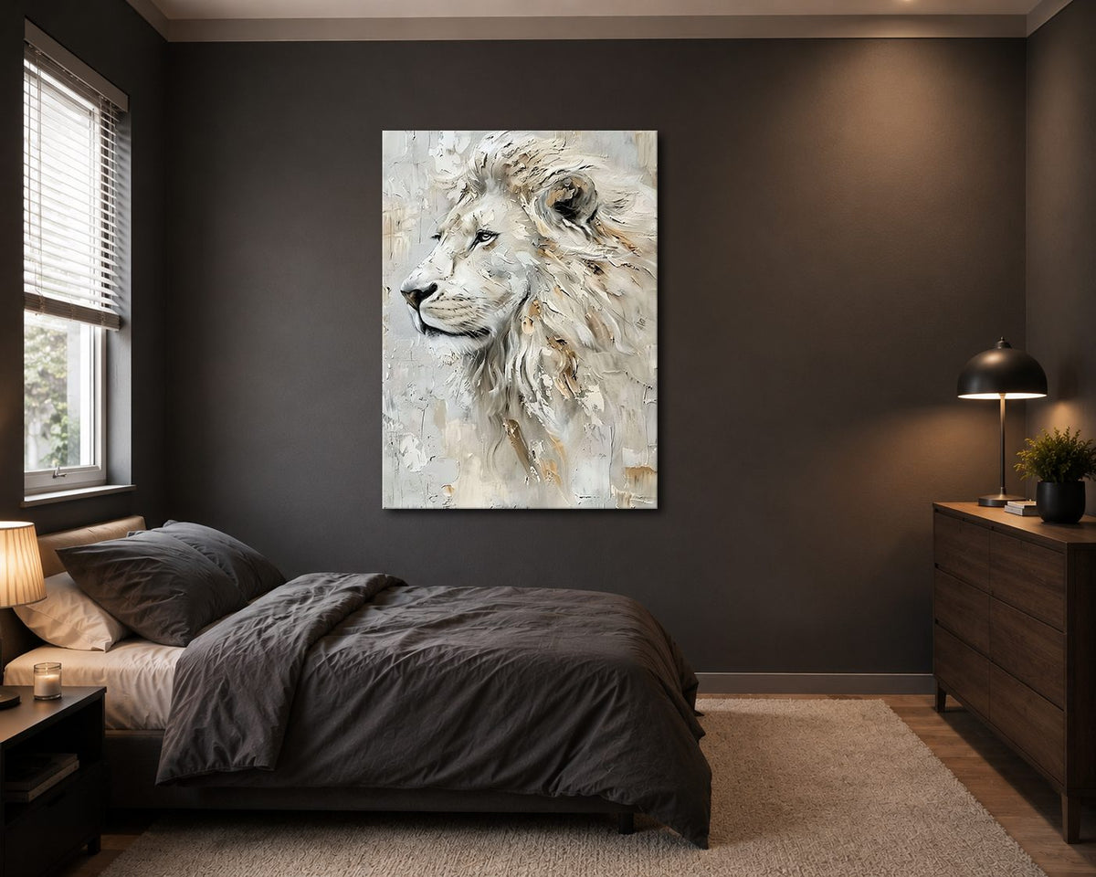 White Lion Textured Portrait canvas wall art, unframed canvas