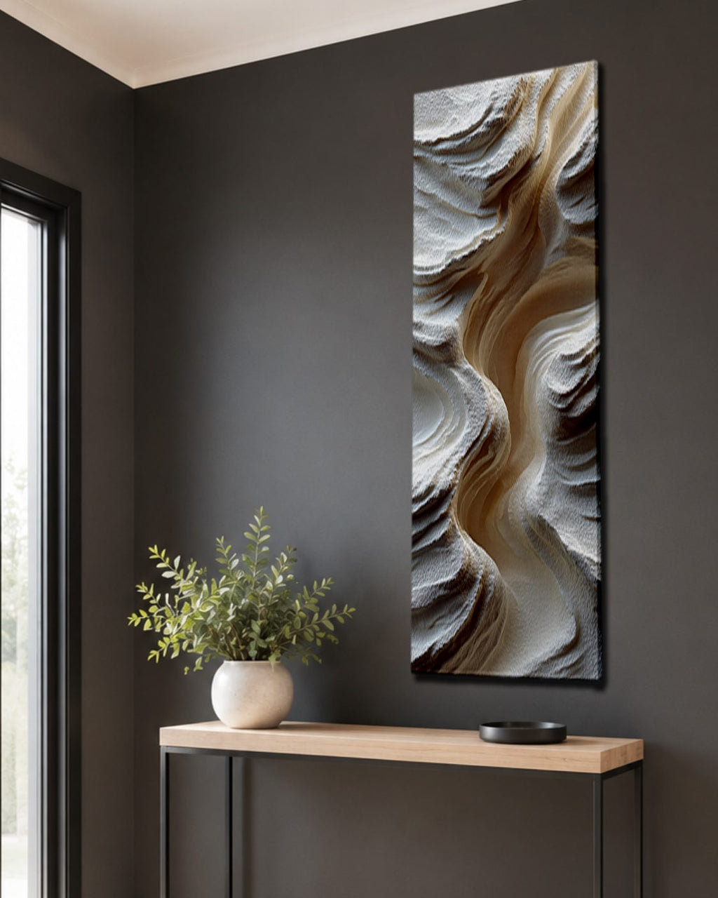 White Sculptural Wave Abstract canvas wall art, unframed canvas
