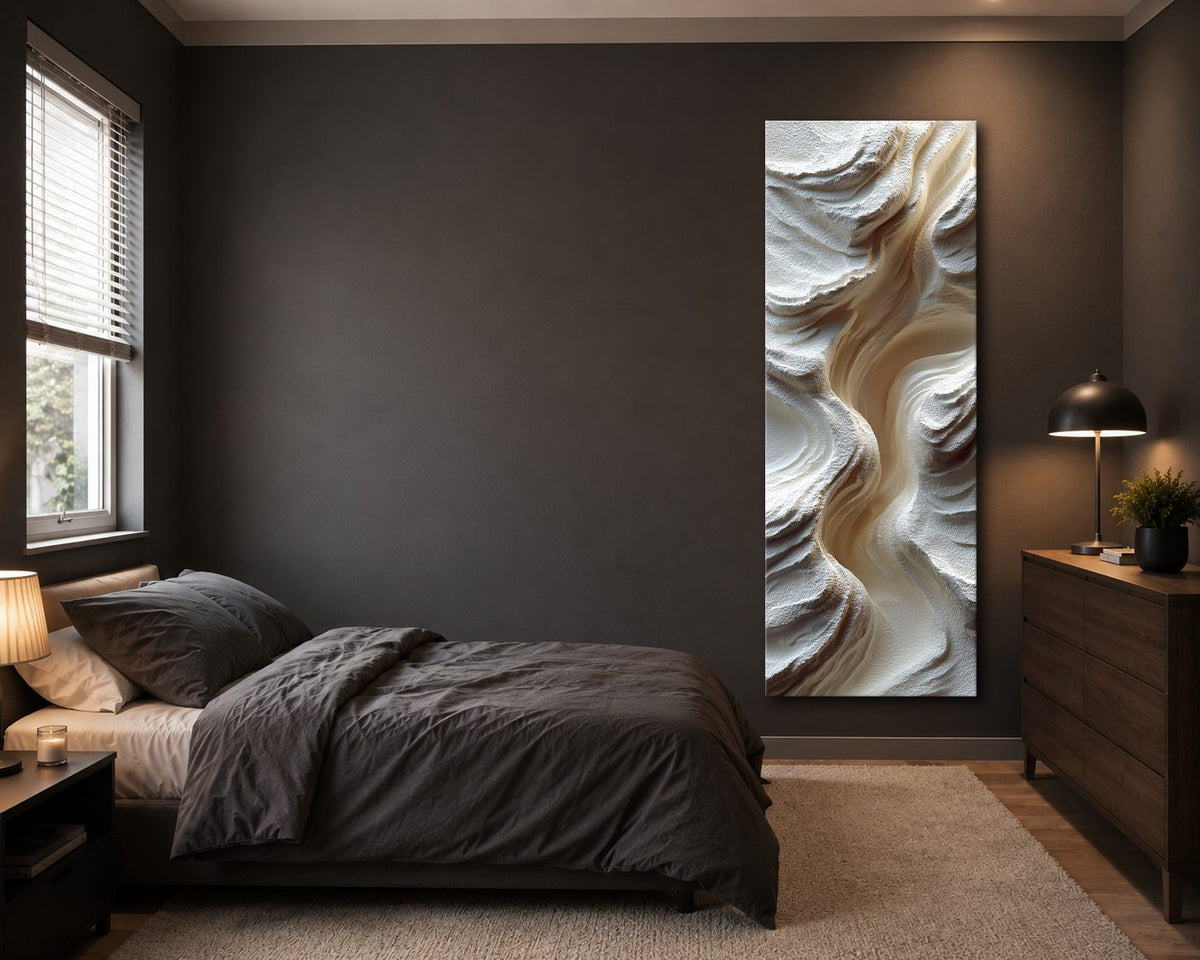 White Sculptural Wave Abstract canvas wall art, unframed canvas