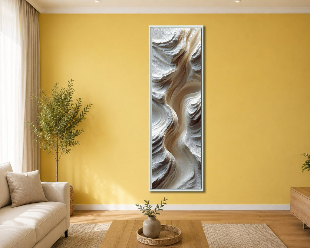 White Sculptural Wave Abstract canvas wall art, white floating frame