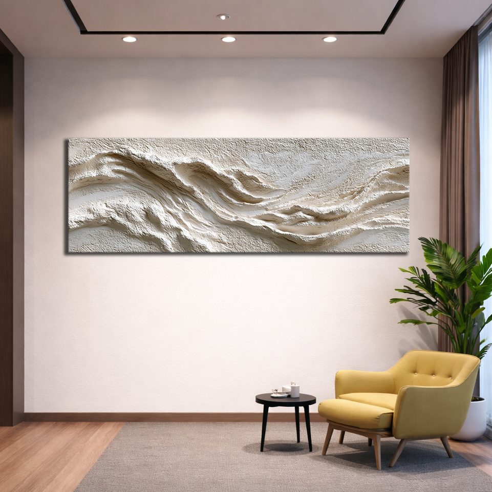 White Textured Wave Relief canvas wall art, unframed canvas