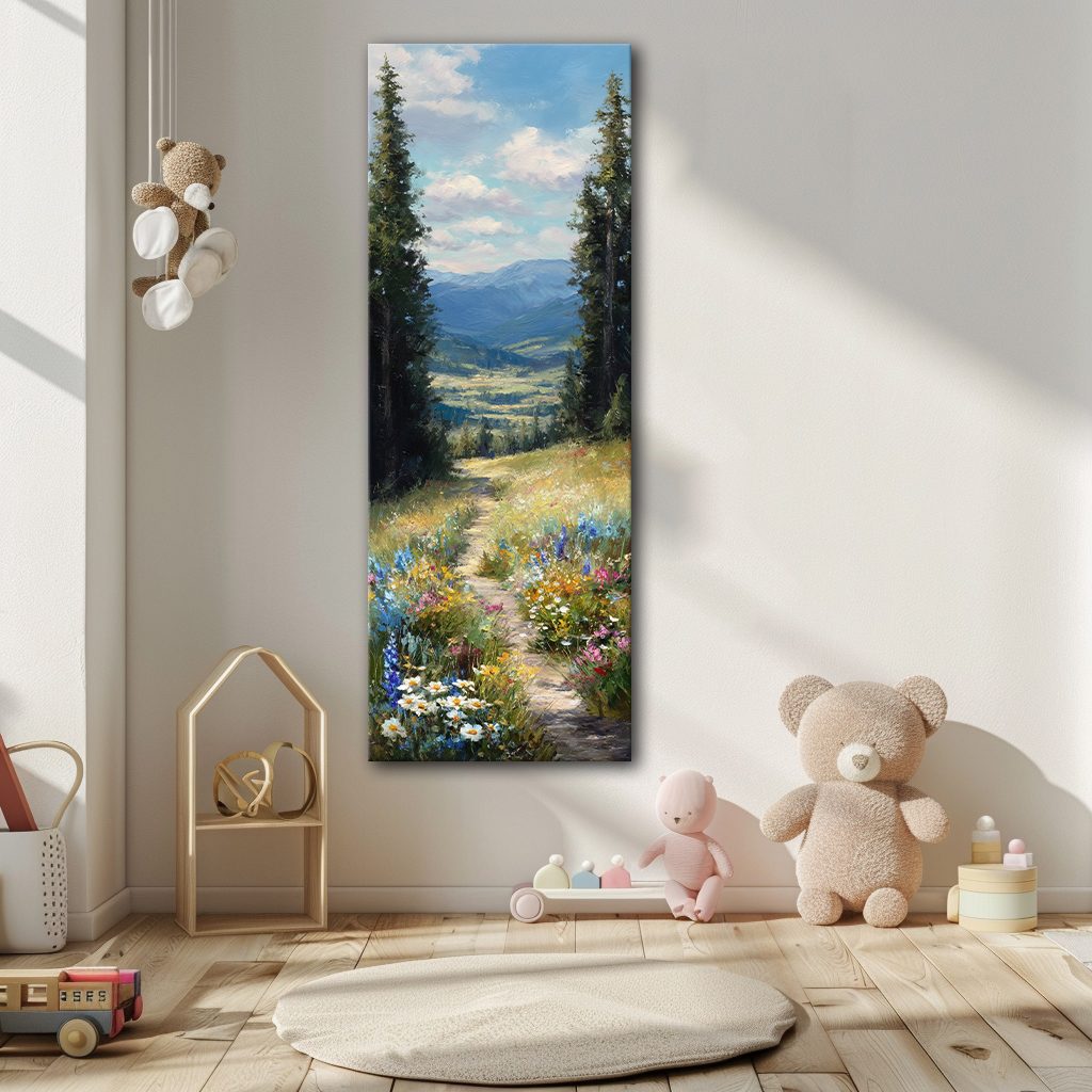 Wildflower Meadow Mountain View canvas wall art, unframed canvas