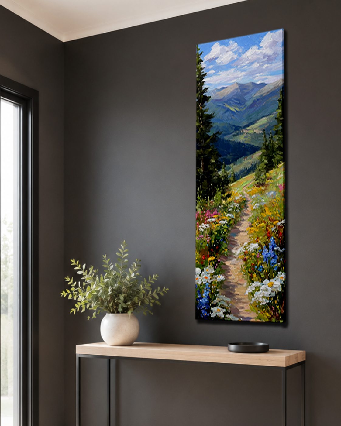 Wildflower Mountain Path canvas wall art, unframed canvas