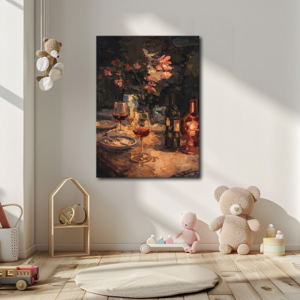Wine and Candlelit Dinner Still Life canvas wall art, unframed canvas