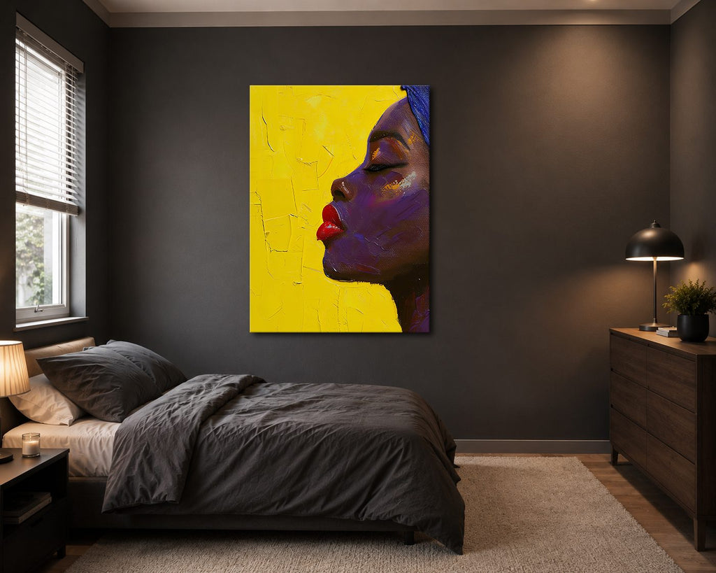 Woman Profile on Yellow canvas wall art, unframed canvas