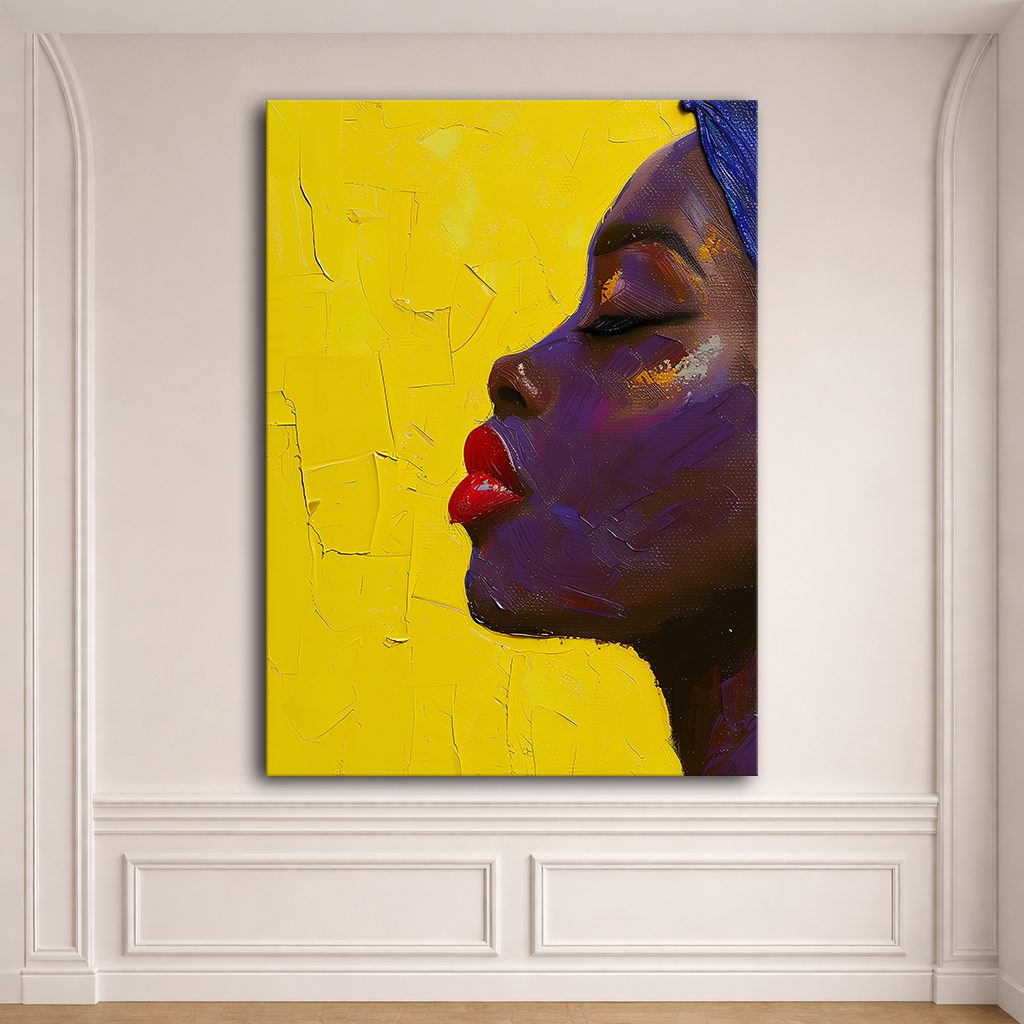 Woman Profile on Yellow canvas wall art, unframed canvas