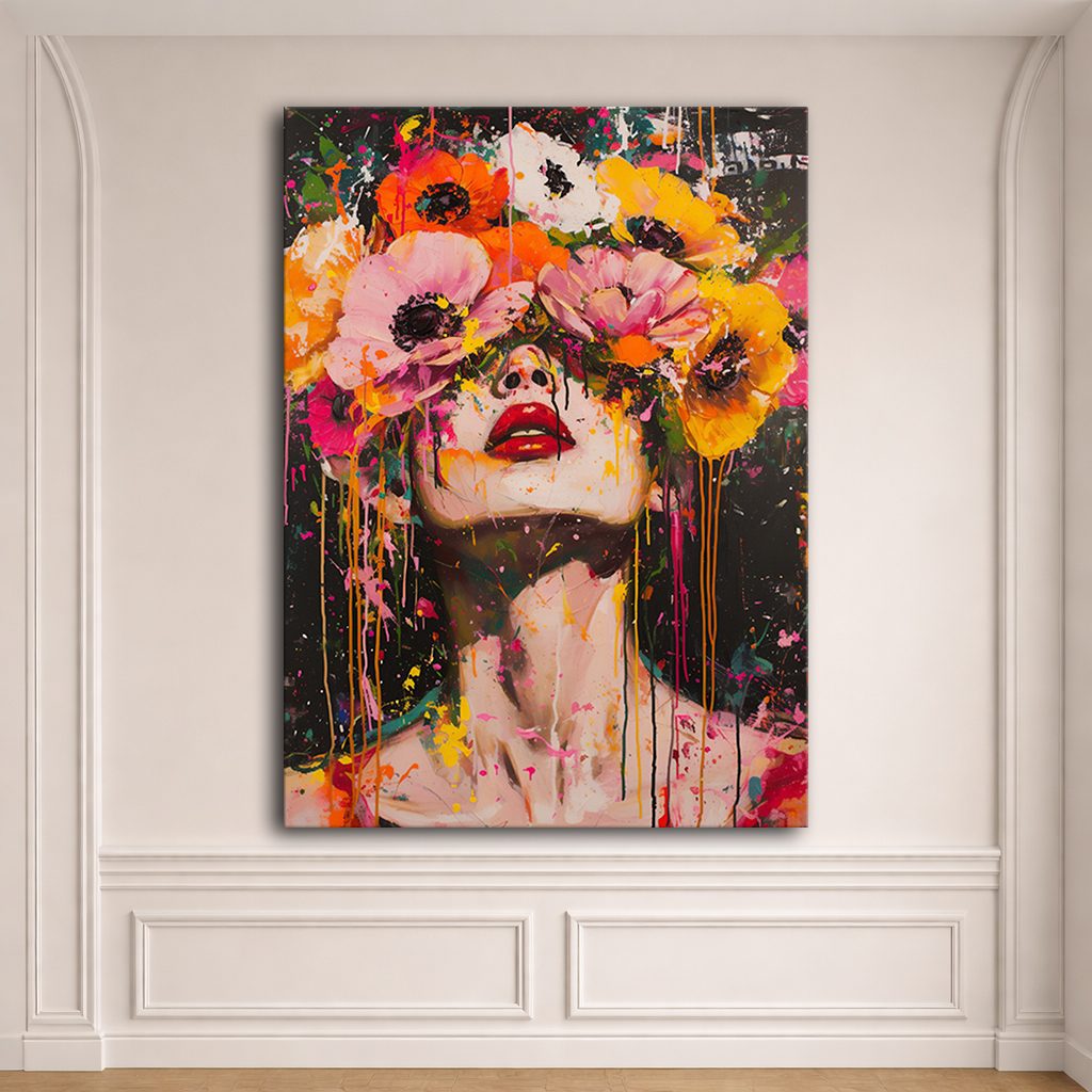 Woman with Flower Crown Pop Art canvas wall art, unframed canvas
